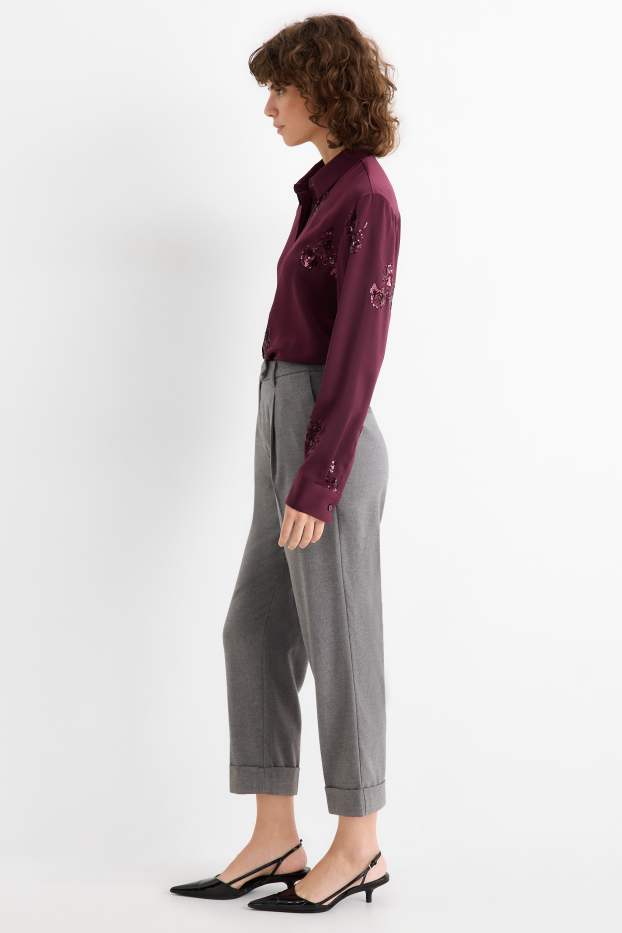Femei - Pantaloni de stofă - talie medie - straight fit - gri