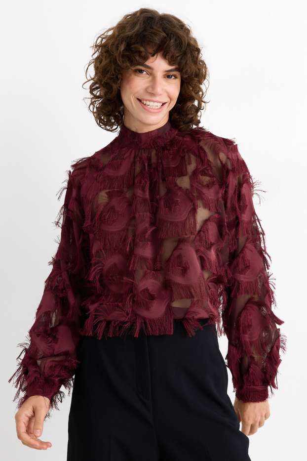 Damen - Fransen-Bluse - bordeaux