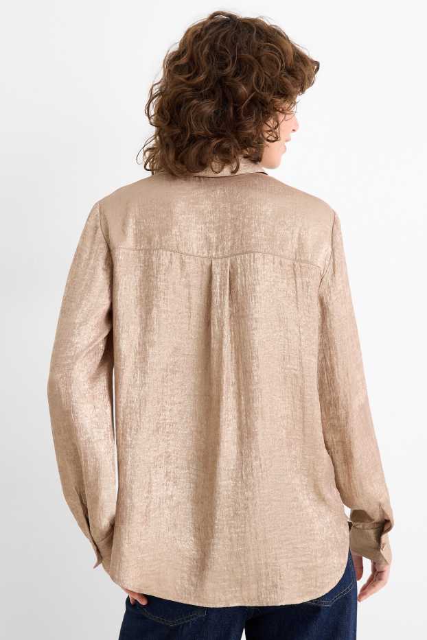 Femei - Bluză din satin - aspect lucios - bej