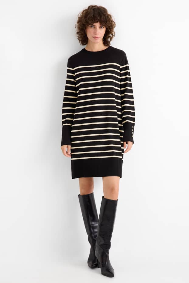Femei - Rochie din tricot fin - straight fit - cu dungi - negru / nej