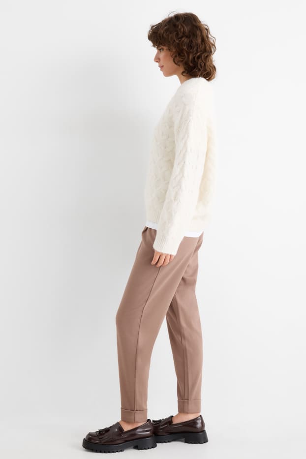 Damen - Jersey-Hose - Mid Waist - Tapered Fit - hellbraun
