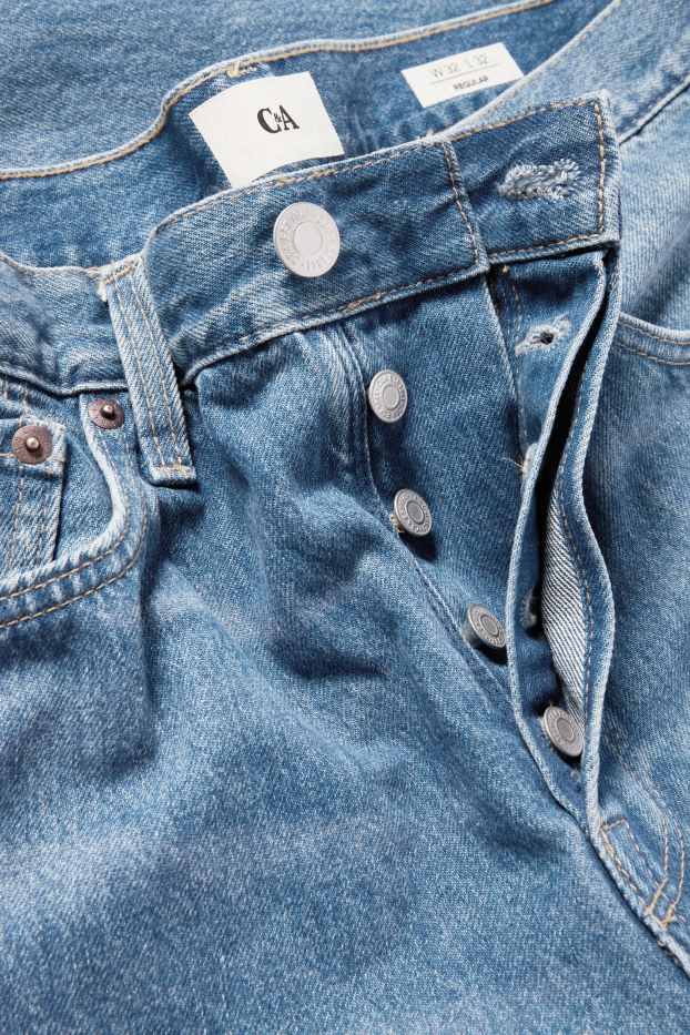Bărbați - Regular jeans cu fentă cu nasturi - denim-albastru