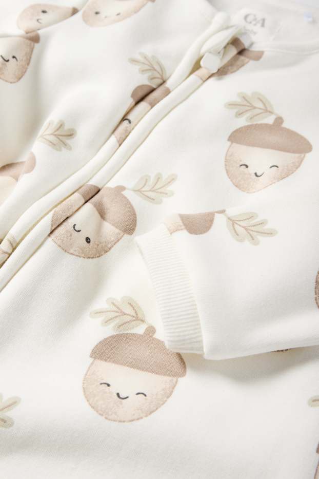 Unisex - Ghindă - pijama salopetă bebeluși - alb-crem