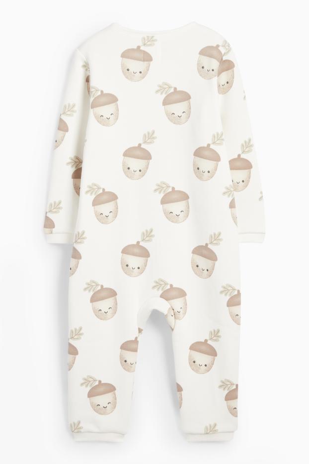 Unisex - Ghindă - pijama salopetă bebeluși - alb-crem