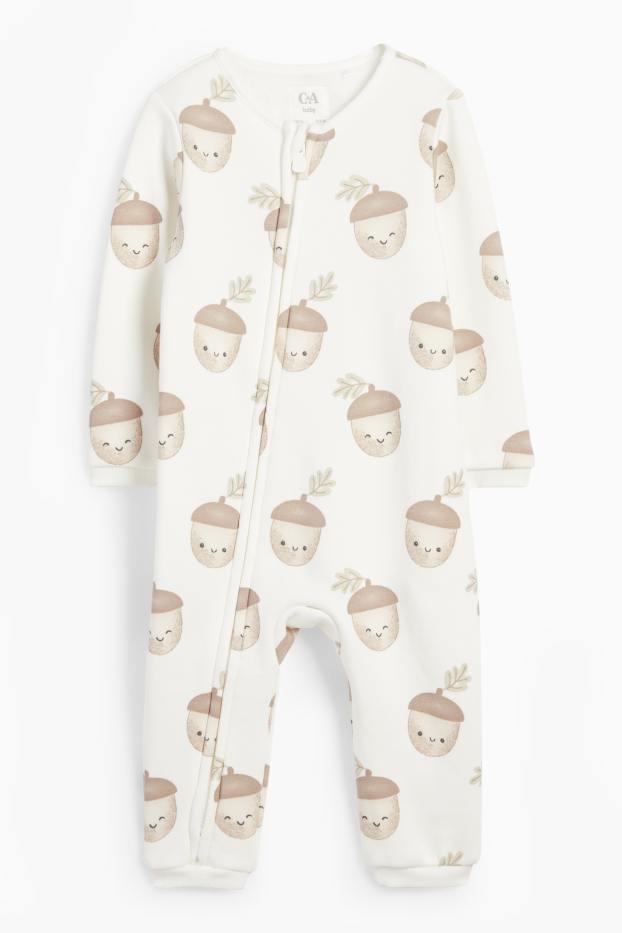 Unisex - Ghindă - pijama salopetă bebeluși - alb-crem