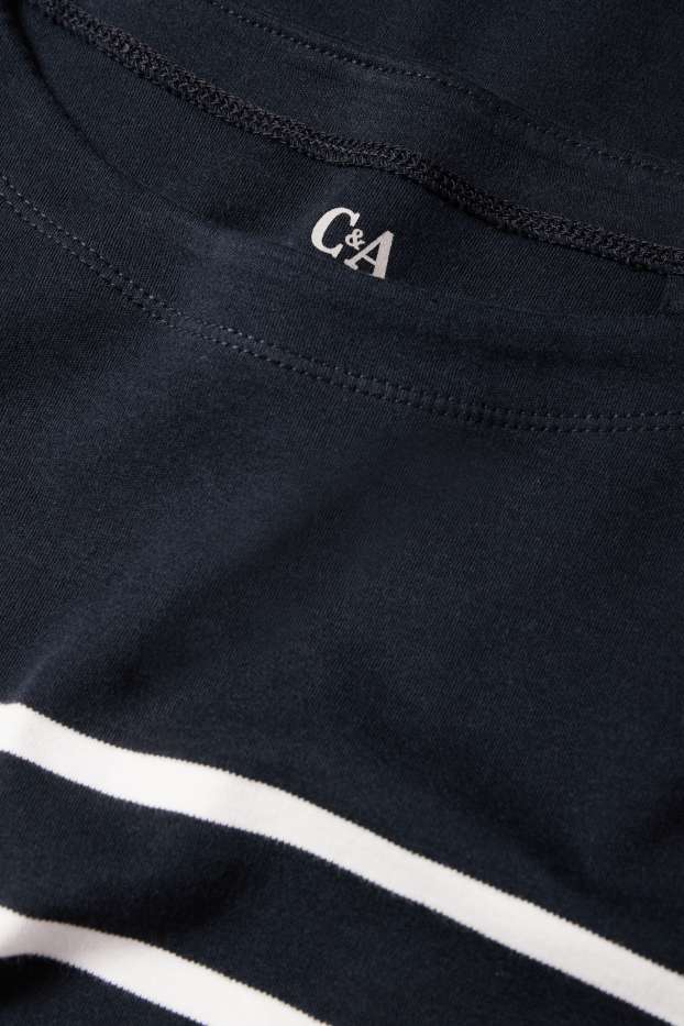 Femei - Tricou cu mânecă lungă - regular fit - cu dungi - albastru închis / alb-crem