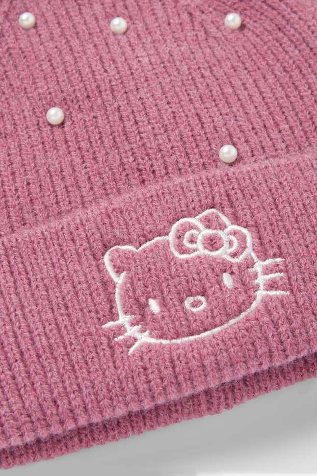 Copii - Fete - Hello Kitty - căciulă cu perle - reiată - roz închis