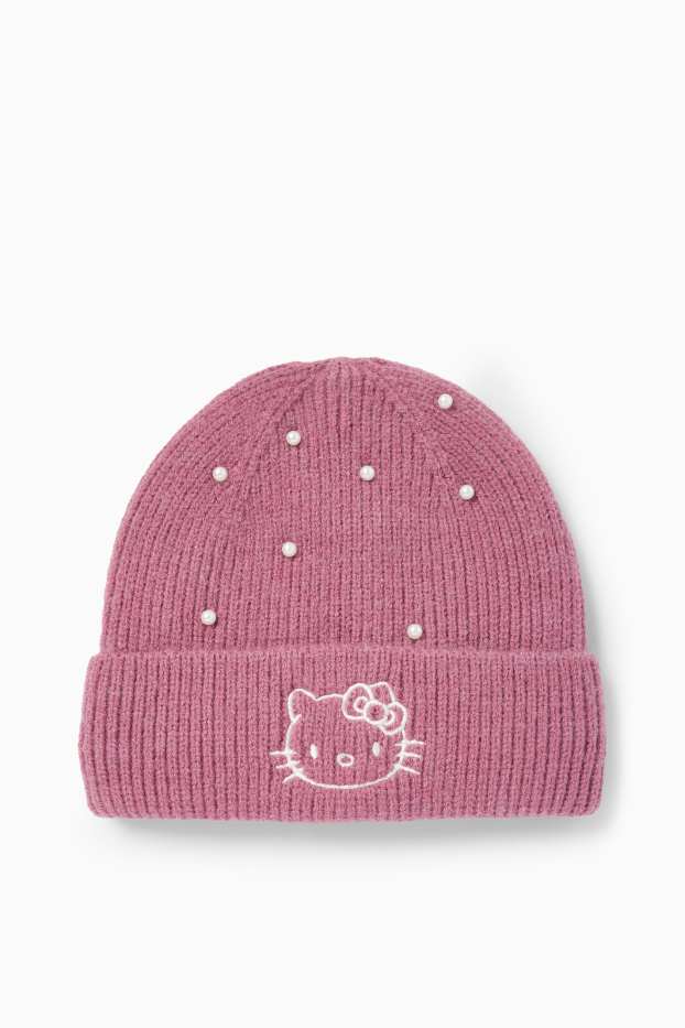 Copii - Fete - Hello Kitty - căciulă cu perle - reiată - roz închis