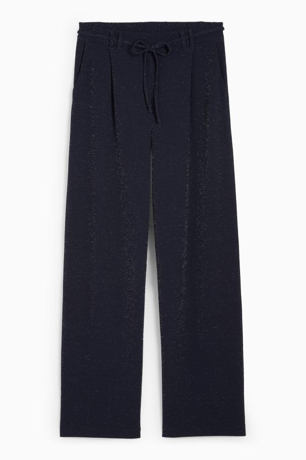 Femei - Pantaloni din jerseu - talie înaltă - wide leg - albastru închis