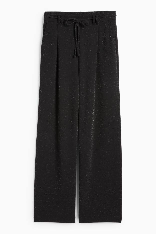 Femei - Pantaloni din jerseu - talie înaltă - wide leg - negru