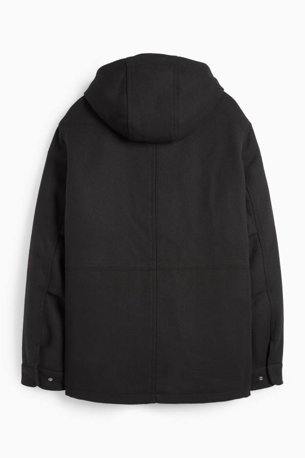 Bărbați - Parka cu glugă - căptușită - negru