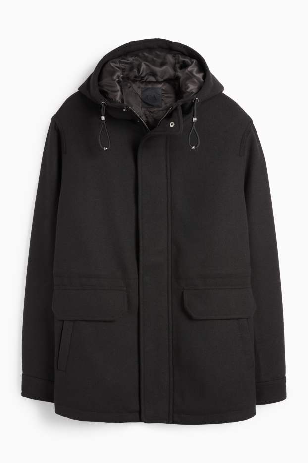 Bărbați - Parka cu glugă - căptușită - negru