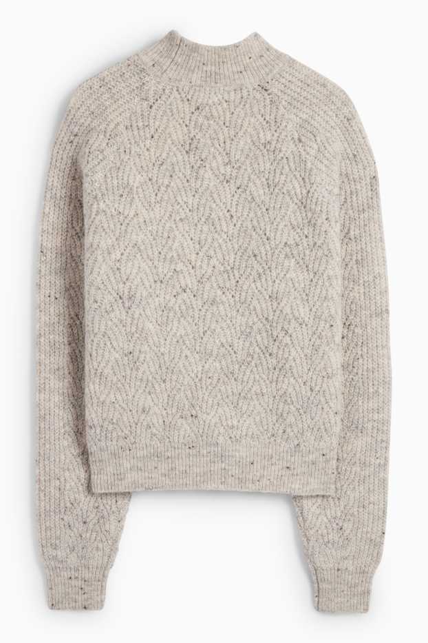 Women - Jumper - cable knit pattern - gray