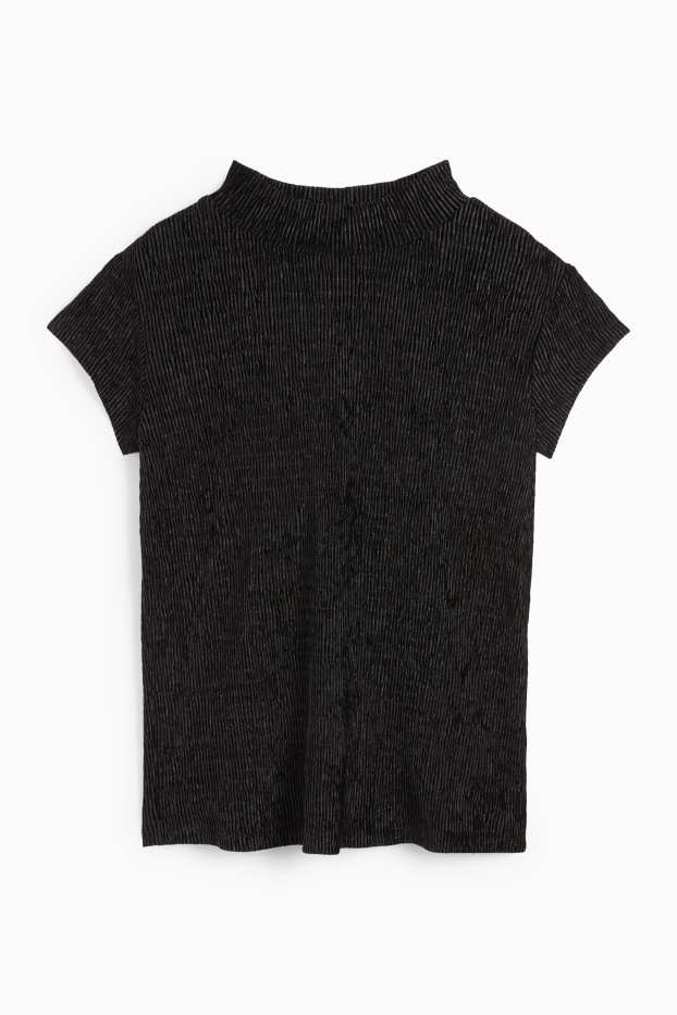 Dámské - Sametové tričko - regular fit - strukturované - černá