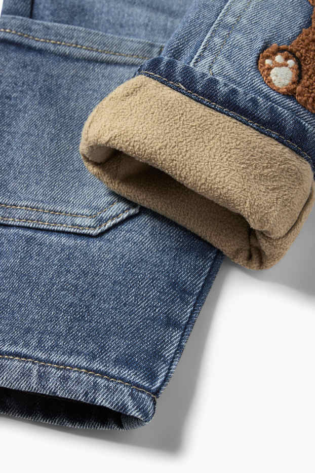 Bebeluși - băieți - Ursuleț - jeans cargo bebeluși - jeans termoizolanți - denim-albastru