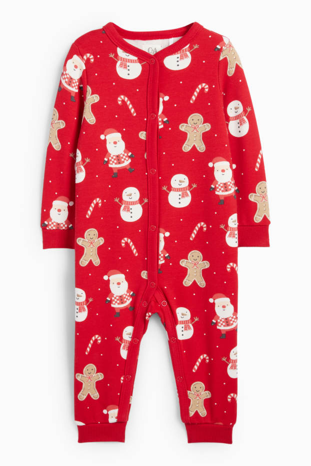 Bebeluși - băieți - Turtă dulce - pijama salopetă bebeluși, cu motive de Crăciun - căptușită cu pluș - roșu