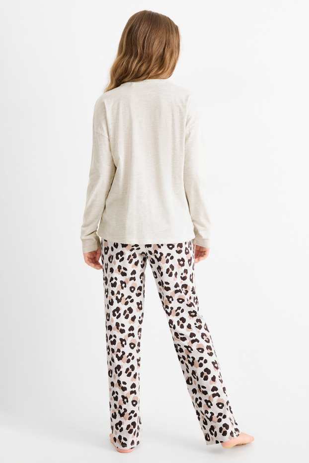 Copii - Fete - Multipack 2 buc. - pijama - 4 piese - imprimeu de leopard - gri deschis melanj