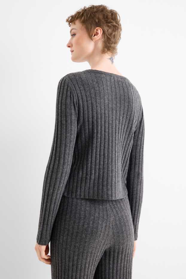 Femei - Cardigan tricotat - reiat - gri închis