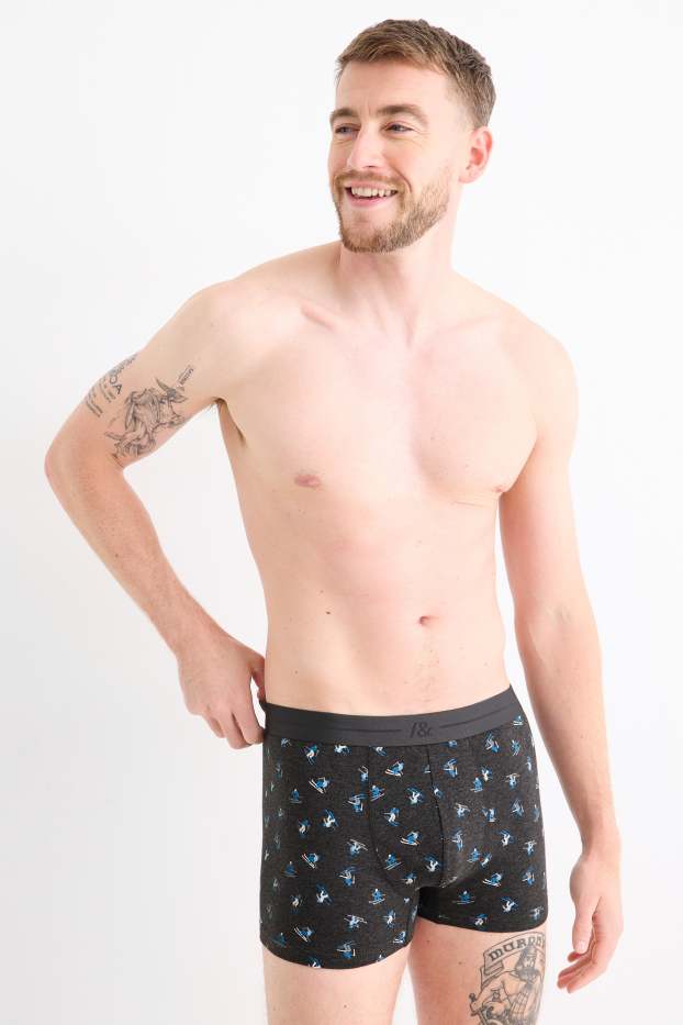 Bărbați - Multipack 3 perechi - chiloți boxer - albastru / gri