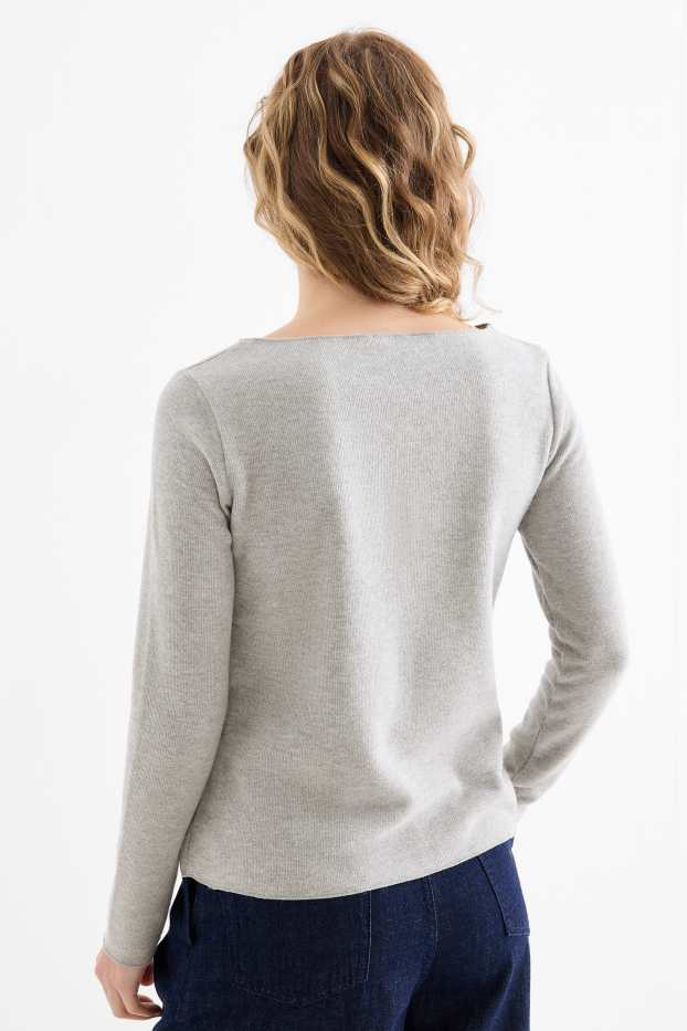 Femei - Tricou cu mânecă lungă - regular fit - reiat - gri deschis