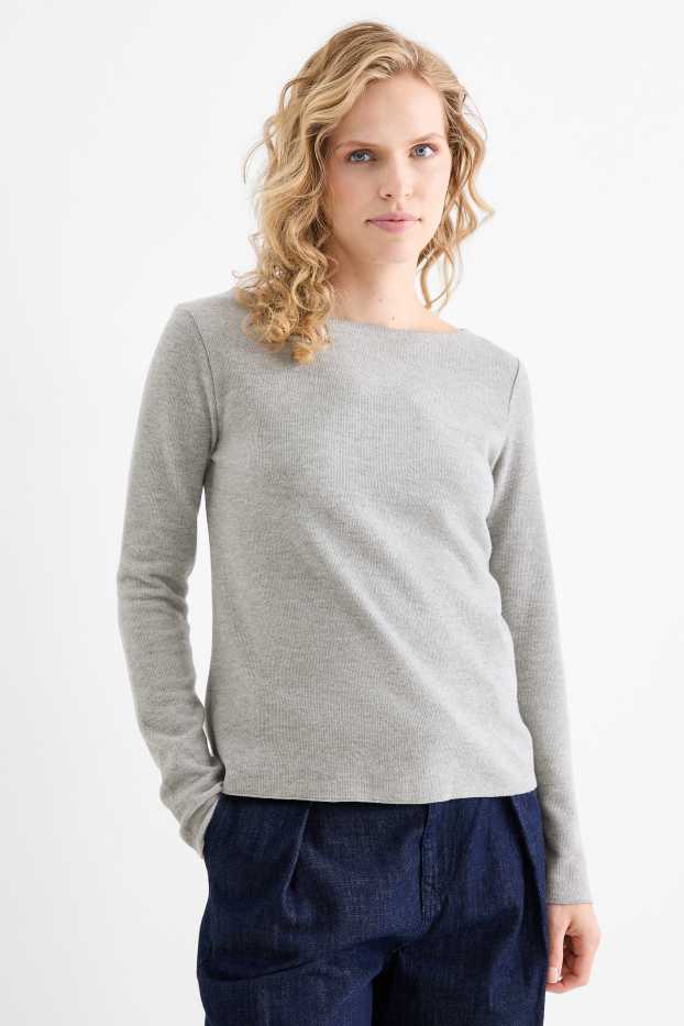 Femei - Tricou cu mânecă lungă - regular fit - reiat - gri deschis