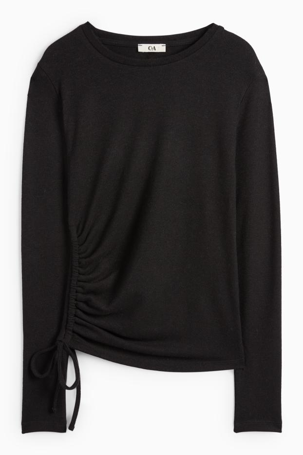 Femei - Tricou cu mânecă lungă - slim fit - negru