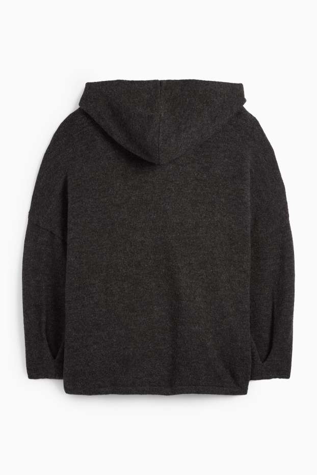 Femei - Cardigan tricotat cu glugă - gri închis