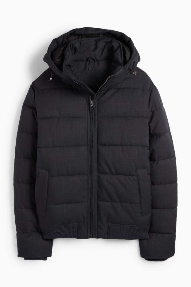 Men - Quilted jacket with hood - water-repellent - dark blue