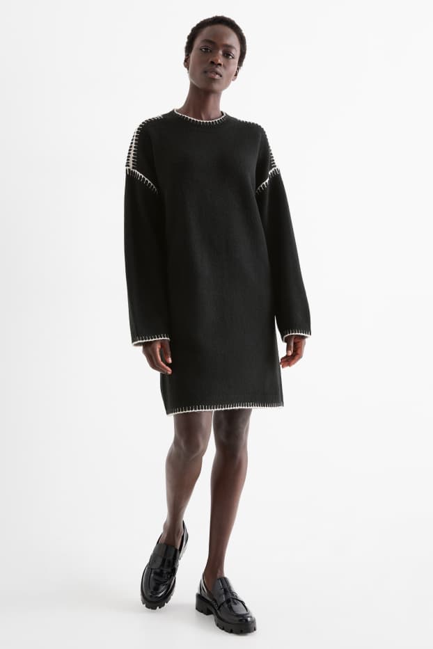 Femei - Rochie din tricot - straight fit - negru