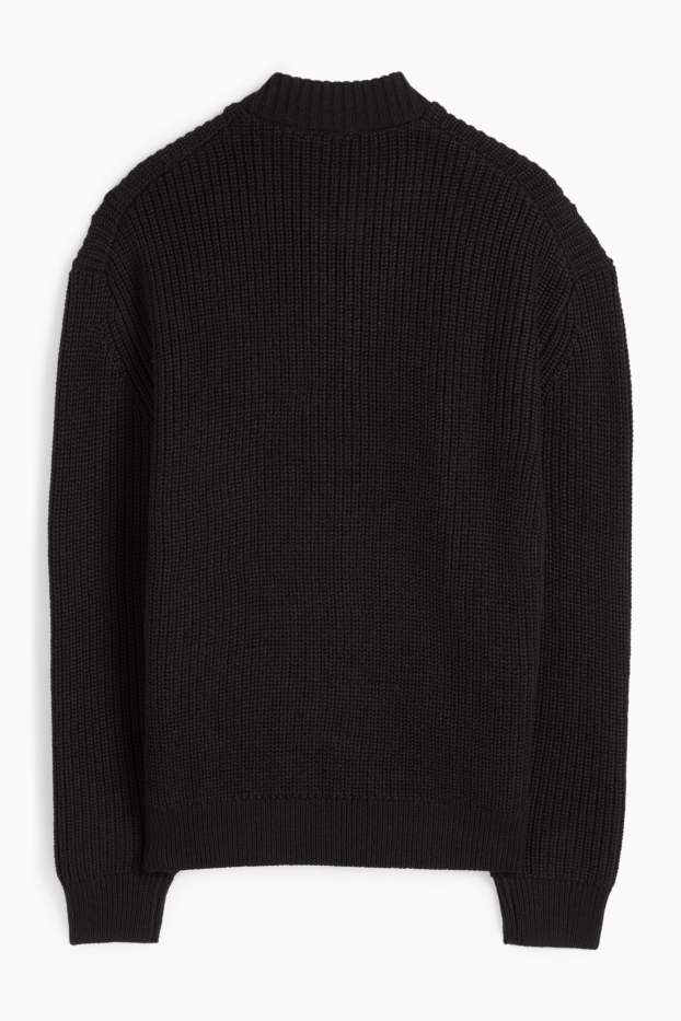 Bărbați - Cardigan tricotat - reiat - negru