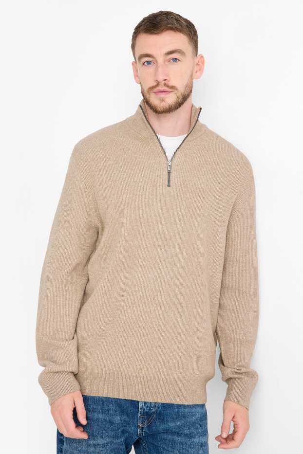 Herren - Pullover - gerippt - beige