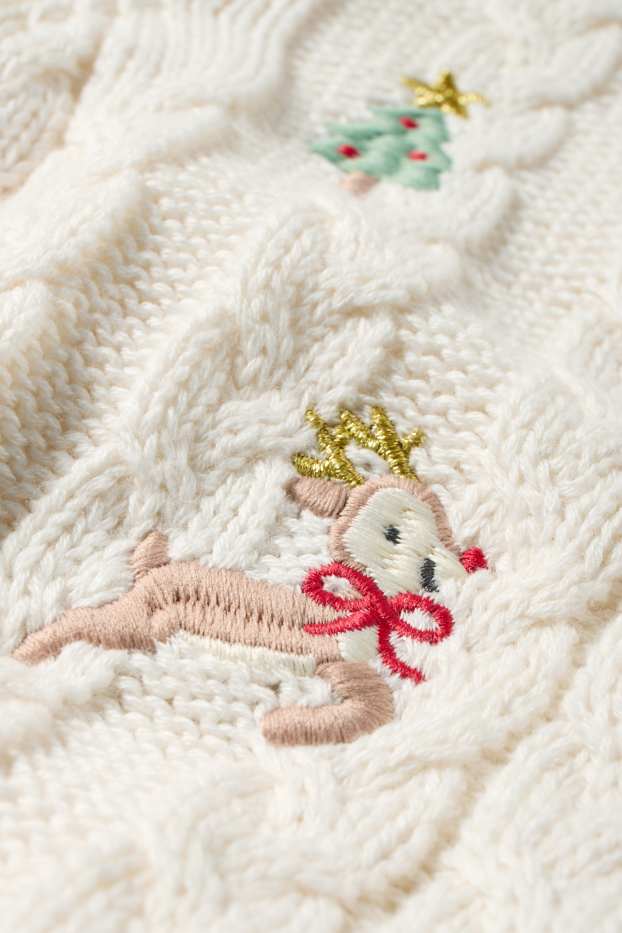 Bebeluși - fete - Ren și turtă dulce - cardigan tricotat bebeluși, cu motive de Crăciun - alb-crem