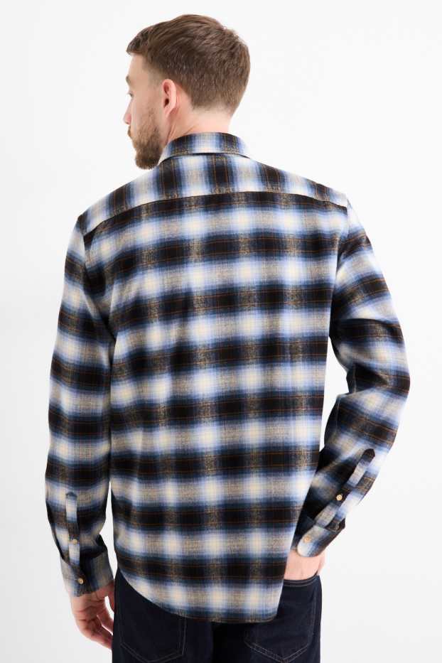 Bărbați - Cămașă din flanel - regular fit - guler Kent - în carouri - maro / albastru