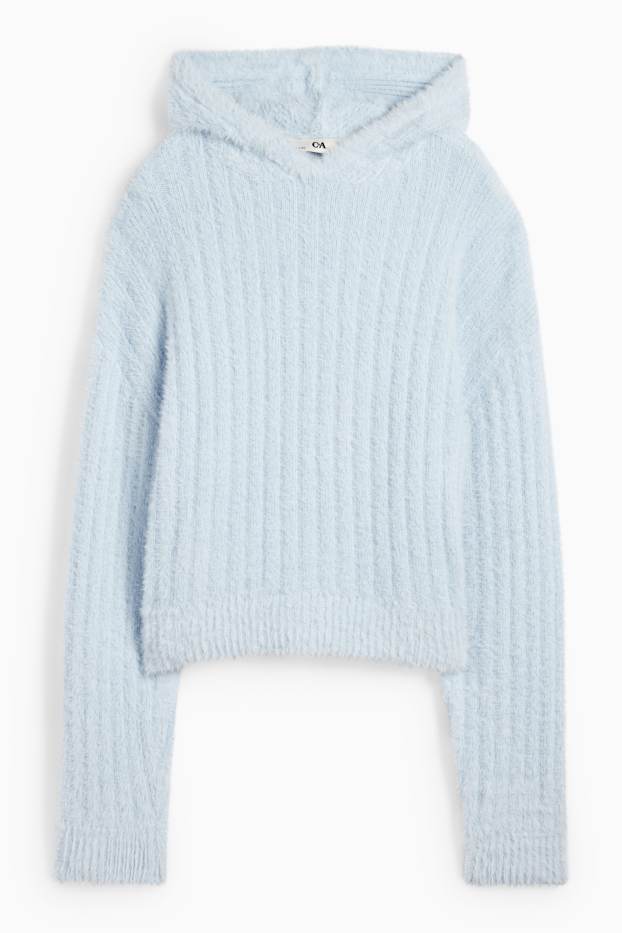 Kinder Mädchen - Kapuzenpullover - gerippt - hellblau