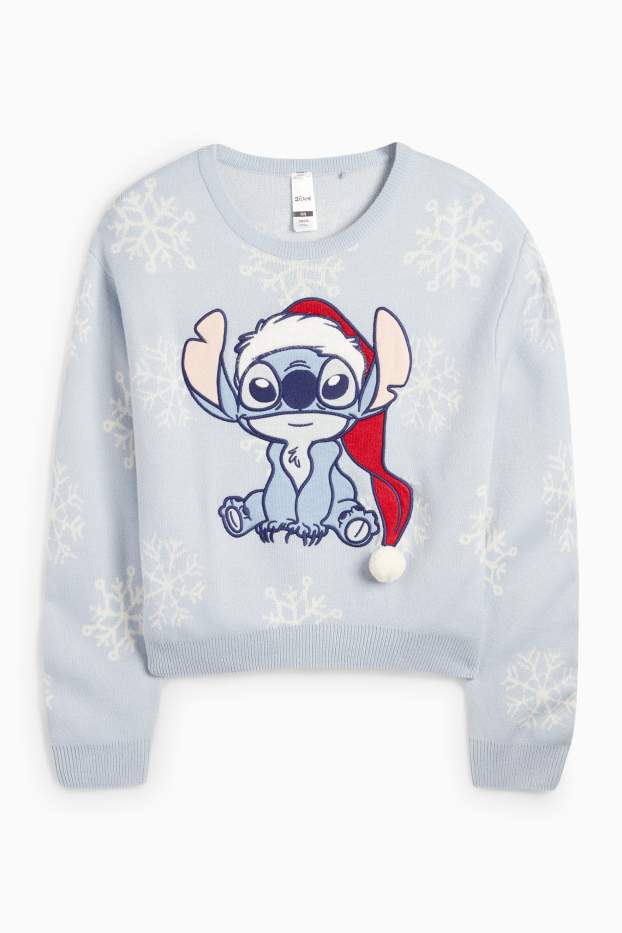Copii - Fete - Lilo & Stitch - pulover cu motive de Crăciun - albastru deschis