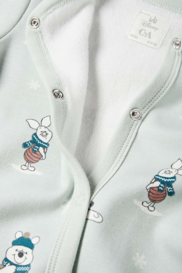 Bebeluși - băieți - Winnie de Pluș - pijama salopetă bebeluși - căptușită cu pluș - verde mentă