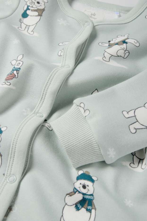 Bebeluși - băieți - Winnie de Pluș - pijama salopetă bebeluși - căptușită cu pluș - verde mentă