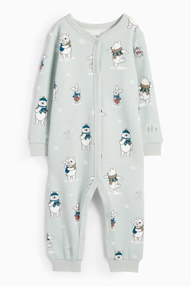 Bebeluși - băieți - Winnie de Pluș - pijama salopetă bebeluși - căptușită cu pluș - verde mentă
