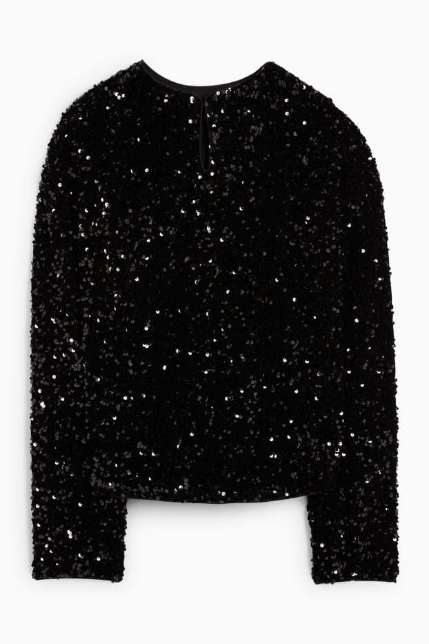 Femei - Tricou cu mânecă lungă cu paiete - regular fit - negru