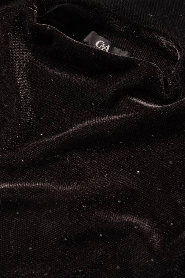 Women - Velvet long sleeve top with rhinestones - regular fit - black