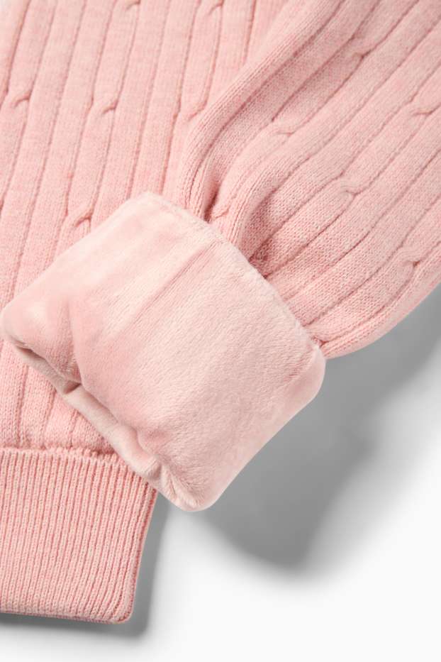 Copii - Fete - Pantaloni de trening din tricot termoizolanți - cu torsade - roz