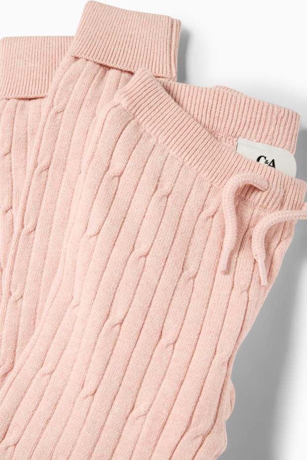Copii - Fete - Pantaloni de trening din tricot termoizolanți - cu torsade - roz