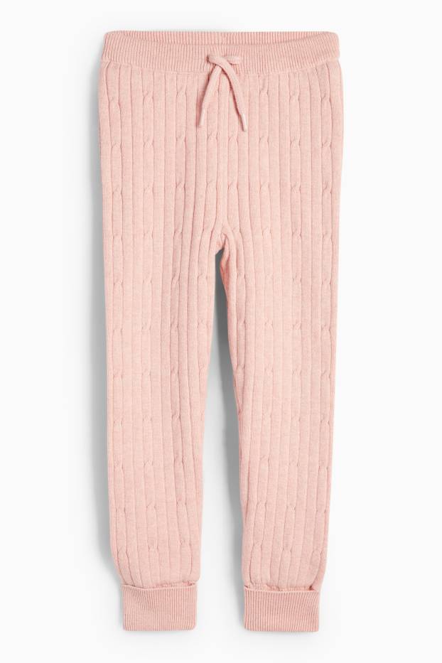Copii - Fete - Pantaloni de trening din tricot termoizolanți - cu torsade - roz