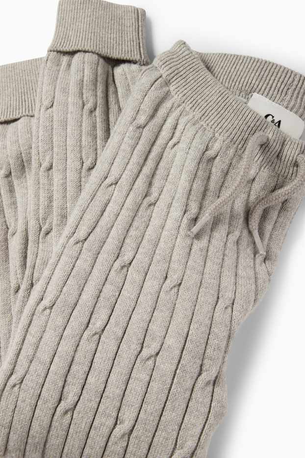 Copii - Fete - Pantaloni de trening din tricot termoizolanți - cu torsade - gri deschis melanj