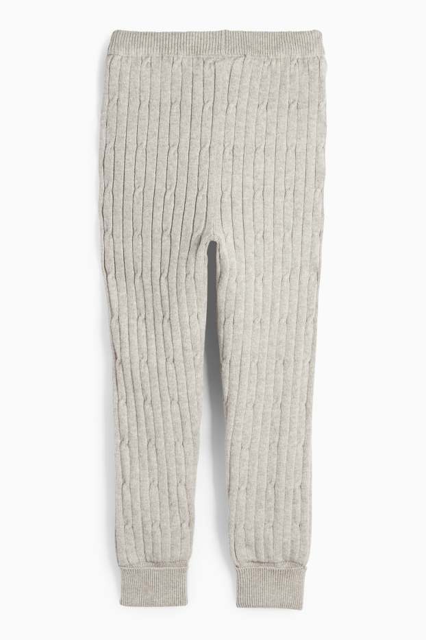 Copii - Fete - Pantaloni de trening din tricot termoizolanți - cu torsade - gri deschis melanj
