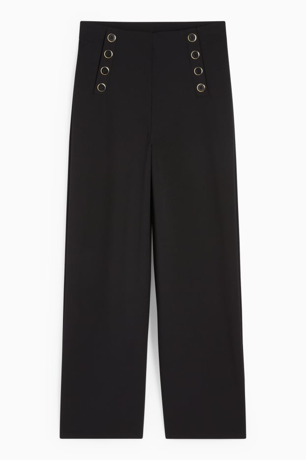 Women - Jersey trousers - mid-rise waist - wide leg - black