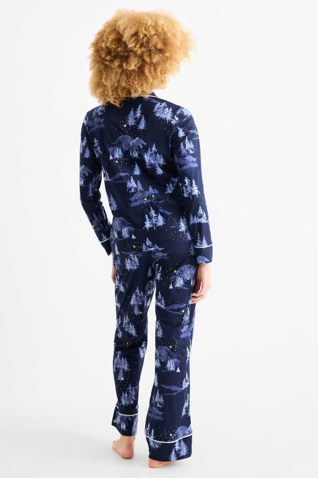 Femei - Pijama de fleece - cu model - albastru închis