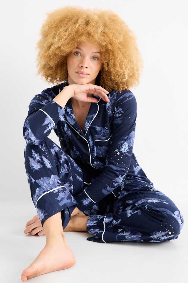 Femei - Pijama de fleece - cu model - albastru închis