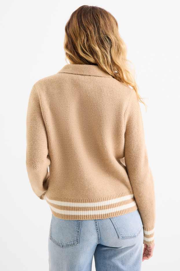 Femei - Cardigan tricotat - structurat - bej