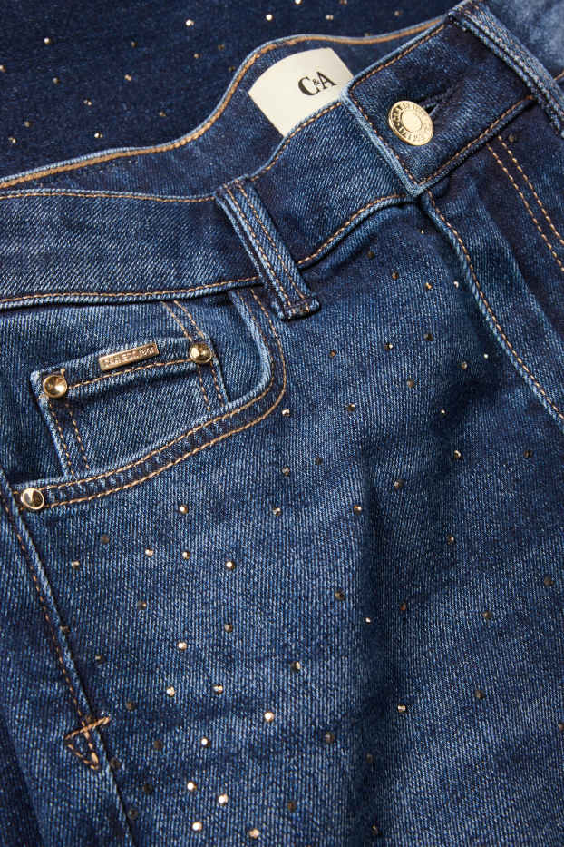 Femei - Straight jeans cu ștrasuri - talie medie - denim-albastru închis